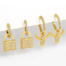 Fashion micro-inlaid zircon copper earrings creative bull head earrings female blingbling personalised earrings jewelry
